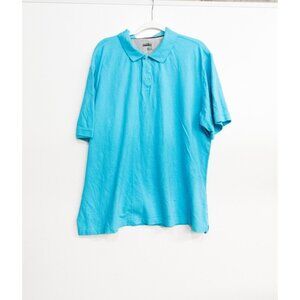 Basic Editions Mens Blue Cotton Polo Shirt Solid Collared Short Sleeve Size XXL